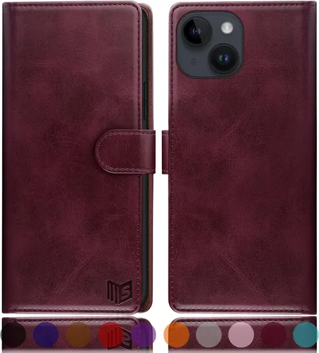 Vista 23 de SUANPOT Funda protectora tipo cartera con función atril para iPhone 15 de 6.1 pulgadas, con soporte para tarjetas de crédito RFID, funda de piel