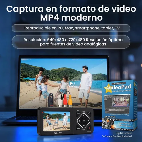 Vista 4 de ClearClick Video to Digital Converter 2.0 (Segunda Generación) - Graba video de VCR, cintas VHS, AV, RCA, Hi8, videocámara, DVD, sistemas