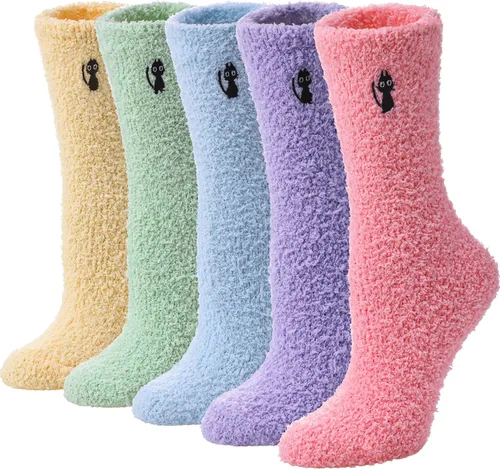 Vista 2 de MQELONG Calcetines de microfibra para dormir para mujer, súper suaves, mullidos, acogedores, cálidos, de invierno