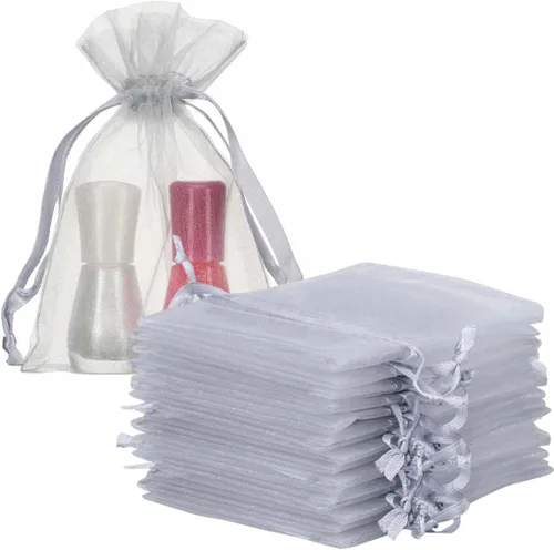 Vista 10 de Paquetes de 50 bolsas de regalo de organza de 4 x 6 pulgadas con cordón negro transparente, decoraciones de embalaje de tela transparente