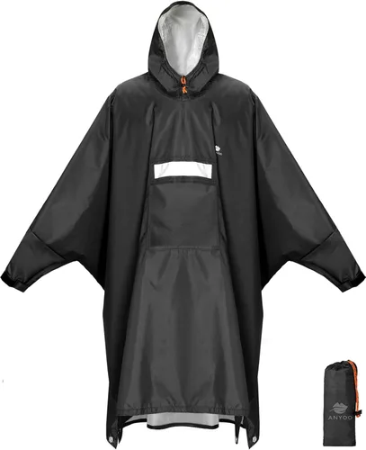 Vista 27 de ANYOO Poncho de lluvia con capucha para adultos impermeable ligero abrigo de lluvia para hombres mujeres chaqueta de lluvia reutilizable para Verde