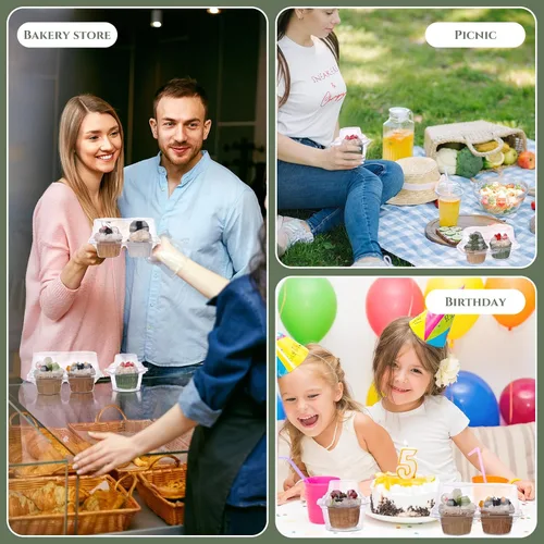 Vista 6 de Maxdot 150 recipientes transparentes individuales y 2 recipientes de plástico para cupcakes con tapa hermética conectada, soportes apilables