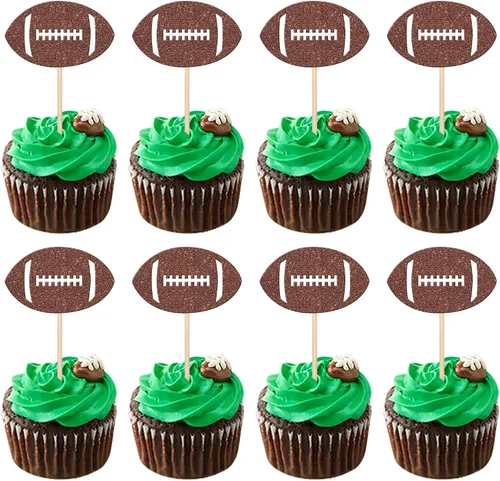 Vista 14 de 36 piezas de adornos para cupcakes de pelota de rugby, trofeo de fútbol americano, selecciones de cupcakes de fútbol americano, decoración