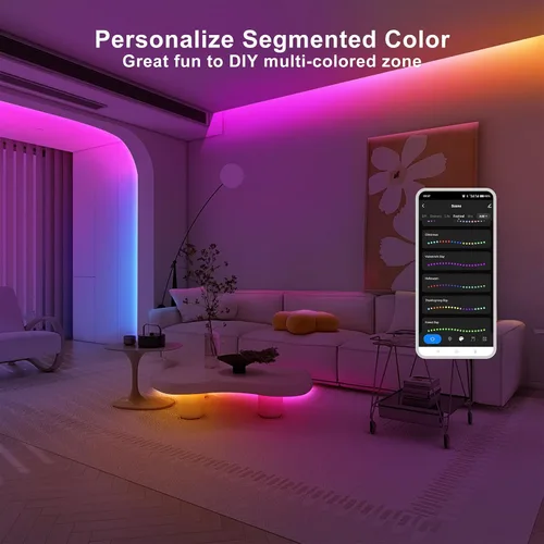 Vista 2 de Tatazone Tira de luz LED COB Bluetooth RGB+IC de 6.56 pies con aplicación, tira de luz COB de persecución, control segmentado, sincronización