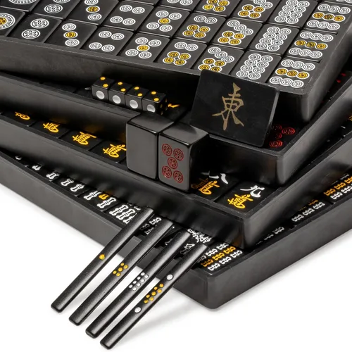 Vista 3 de Yellow Mountain Imports - Juego de Mahjong Riichi japonés - Azulejos negros de tamaño estándar y estuche de vinilo - con ficha del Viento del Este