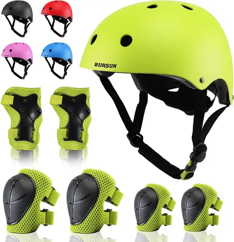 Vista 8 de Conjunto de casco de bicicleta para niños, casco ajustable para niños pequeños de 2 a 8 años con rodilleras, coderas y muñequeras Casco