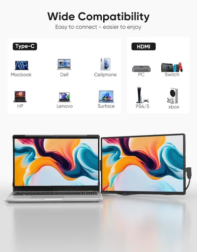 Vista 5 de Extensor de pantalla para laptop, monitor portátil externo FHD 1200P IPS de 14 pulgadas para laptop, monitor de pantalla dual Plug & Play