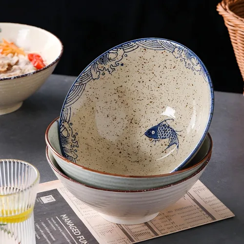 Vista 6 de Juego de cuencos de cerámica para ramen, 2 juegos de 34 onzas, cuencos grandes de sopa de fideos japoneses con cucharas y palillos para sopa
