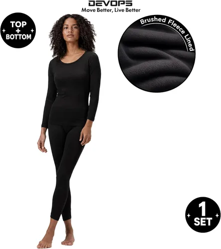 Vista 7 de DEVOPS - Conjunto de ropa interior térmica para mujer Long Johns, prenda superior e inferior Negro