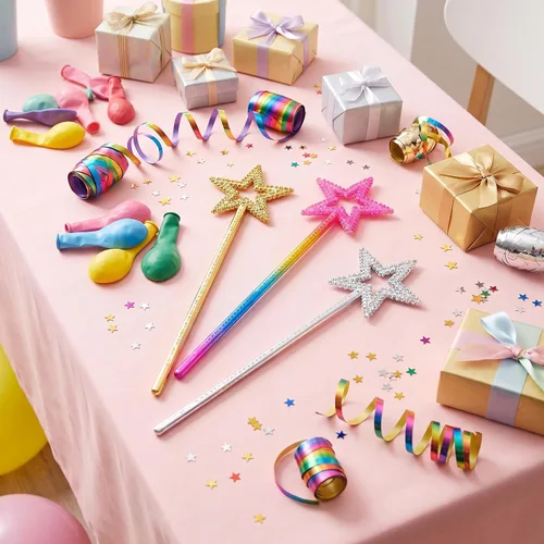 Vista 5 de Varitas de estrella de 3 piezas de varita de princesa de hadas para niñas, disfraz de fiesta de cumpleaños