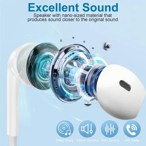 Vista 4 de Docutca - Pack de 2 auriculares con cable/auriculares con cable con conector de 3.5mm [Certificado MFi] con micrófono y control de volumen