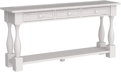 Vista 5 de Merax - Mesa consola clásica de madera de 64 pulgadas con cajones y estante inferior para entrada, pasillo, sala de estar (blanco antiguo)