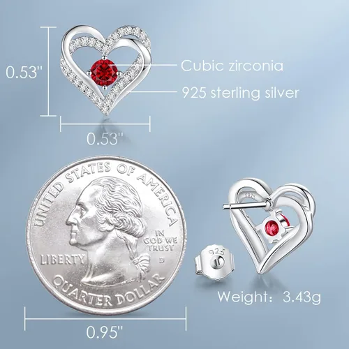 Vista 5 de Aretes CDE Forever Love Heart de plata de ley 925, chapados en oro rosa, con piedra de nacimiento de diciembre, circonita cúbica de calidad 5 A