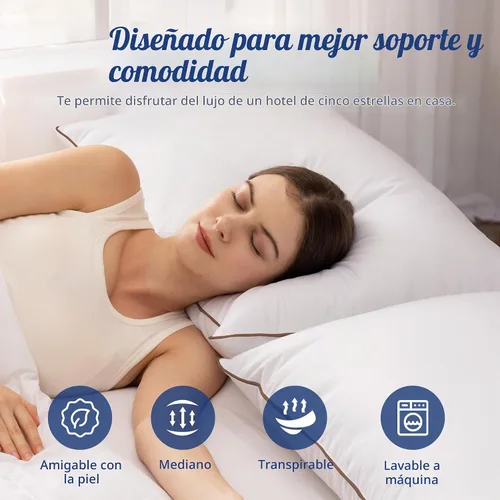 Vista 3 de puredown® Almohadas de Plumas y Plumón de Ganso Tamaño Estándar Juego de 2, Almohada de Cama Suave y Esponjosa para Dormir con Funda de Algodón