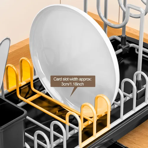 Vista 9 de Escurridor compacto para encimera, tamaño pequeño para dormitorios, caravanas y cocinas pequeñas, drenaje automático, ranuras ajustables, resistente