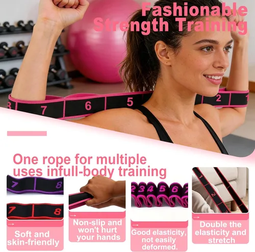 Vista 4 de Paquete de 5 bandas de resistencia para fitness, bandas de resistencia numeradas para glúteos, bandas elásticas de entrenamiento de 8 secciones