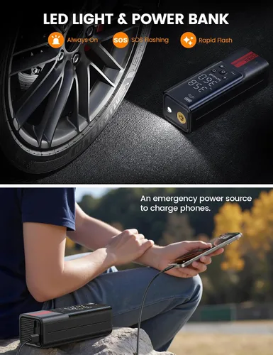 Vista 6 de Lamicall Inflador portátil de neumáticos de automóvil, compresor de aire [150 PSI] [4 veces más rápido], bomba de aire inalámbrica para automóvil