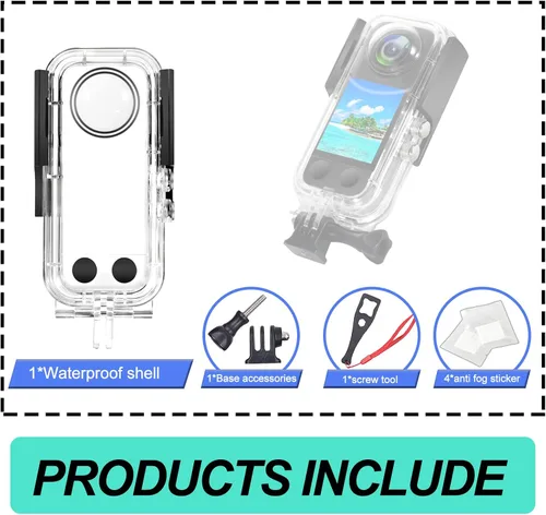 Vista 5 de Funda impermeable para cámara de acción Insta 360 one X3, carcasa protectora de buceo subacuático 40M con accesorios de soporte