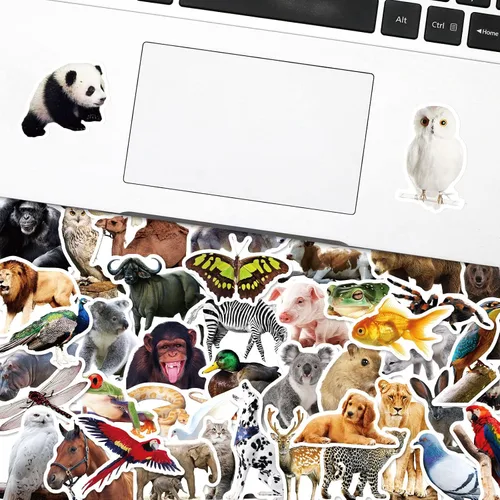 Vista 4 de Juego de 50 calcomanías grandes con diseño de animales realistas, calcomanías de zoológico serie 3 para niños