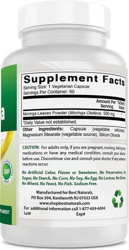 Vista 4 de Best Naturals Moringa Superfood 500 mg 60 Cápsulas Vegetales