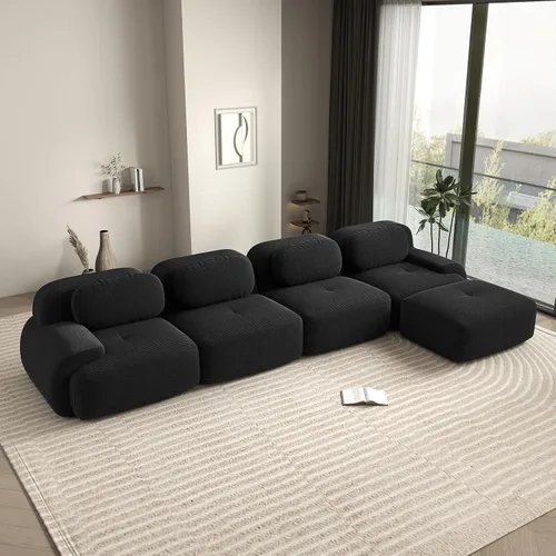 Vista 55 de Sofá biplaza moderno de 80 pulgadas para sala de estar, sofá de pana en forma de nube con asiento profundo, sofá modular negro, sofás de dos plazas