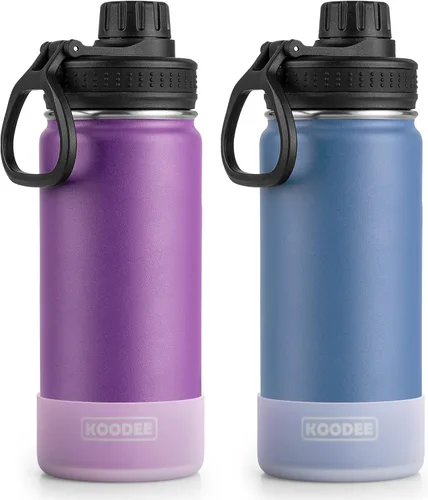 Vista 31 de Koodee Paquete de 2 botellas de agua, de 12 onzas, acero inoxidable, con aislamiento al vacío, con tapa de boquilla a prueba de fugas, color verde