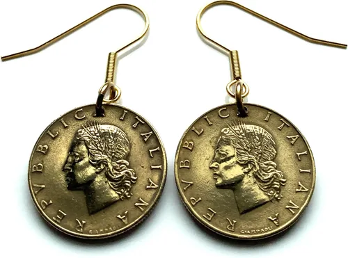 Vista 2 de Italy 20 Lire Italian coin earrings lady Minerva Roma Milano Florence Venice Torino Palermo Perugia Cagliari Pisa Tuscany Bologna Matera Siena