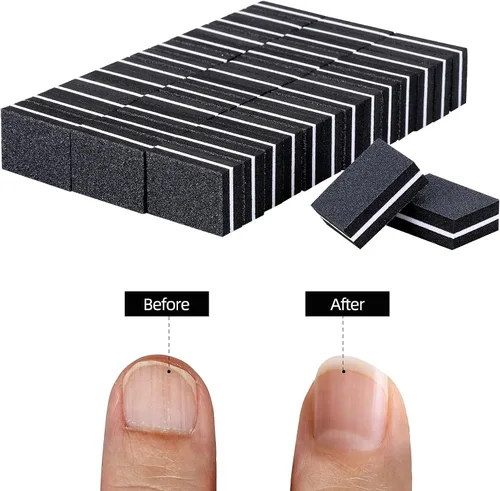 Vista 6 de 100 unidades de mini amortiguadores para uñas de grano 180/100 para uñas acrílicas para el cuidado de las uñas (negro)