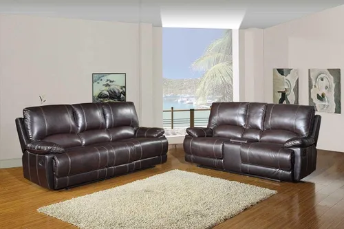 Vista 25 de Blackjack Furniture Brantley Collection - Sofá biplaza reclinable tapizado de cuero con consola, asientos acolchados de felpa con bobina Marrón