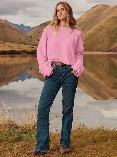 Vista 32 de LOGENE Suéter de gran tamaño para mujer, cuello redondo, manga larga, suave, mullido, suéter de punto 2025 para otoño e invierno