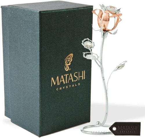 Vista 2 de Matashi Adorno de mesa de metal rosa chapado en oro cromado y rosa con cristales transparentes, elegante regalo de decoración del hogar para mamá