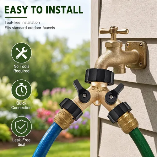 Vista 8 de Xiny Tool Divisor de manguera, divisor de manguera de jardín resistente de 2 vías, manguera de agua de latón macizo, divisor en Y, 2 válvulas con 2