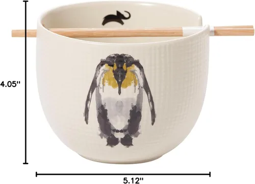Vista 5 de Department 56 Animal Planet Emperor Penguin - Cuenco y palillos de tinta para ramen, 21 onzas, multicolor
