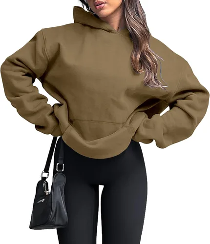 Vista 22 de onlypuff Sudadera casual con capucha para mujer, de manga larga, con bolsillo de canguro, hombro caído