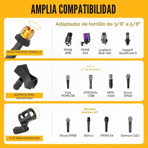 Vista 6 de GLEAM - Soporte de micrófono para micrófono ligero de menos de 1 LB - Trípode con brazo de extensión y soporte de micrófono con bolsa de transporte