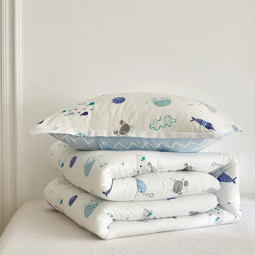Vista 4 de Joyreap Juego de edredón de algodón premium de 3 piezas para niños y niñas, tema oceánico vibrante con estampado de estrella de mar, ballena