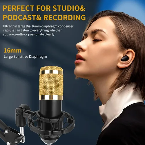 Vista 5 de AMOOX Micrófono de condensador, micrófono USB profesional Plug & Play para PC con condensador cardioide, kit de micrófono con soporte de brazo