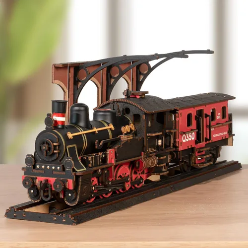 Vista 8 de ROBOTIME - Rompecabezas 3D para adultos, kit de modelo de tren steampunk de madera para armar, kit de bricolaje, juguete de madera, hobby, regalo