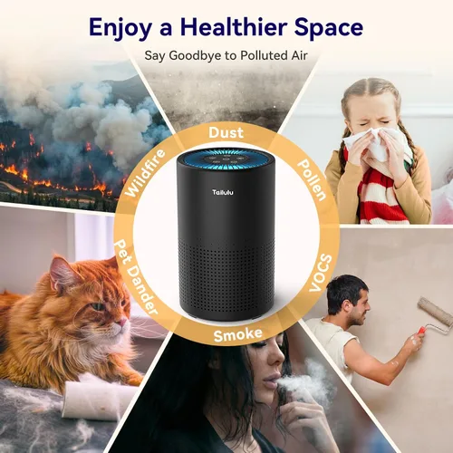 Vista 4 de Purificadores de aire para dormitorio y hogar, Tailulu purificador de aire con filtro HEPA verdadero H14, limpiador de aire silencioso con modo