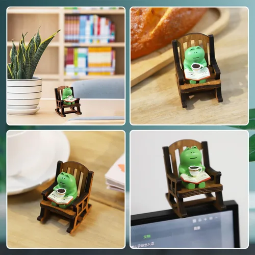 Vista 7 de Figuras de rana en miniatura, bonita decoración de rana en miniatura, escultura de rana divertida para decoración de interiores, escritorio, jardín