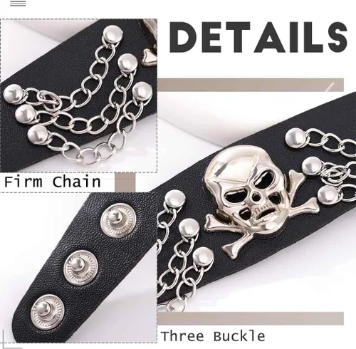 Vista 3 de Pulsera negra de piel sintética Punk Rock Pulseras de calavera pulsera gótica de los años 80s90s Pulsera con tachuelas para mujeres y hombres