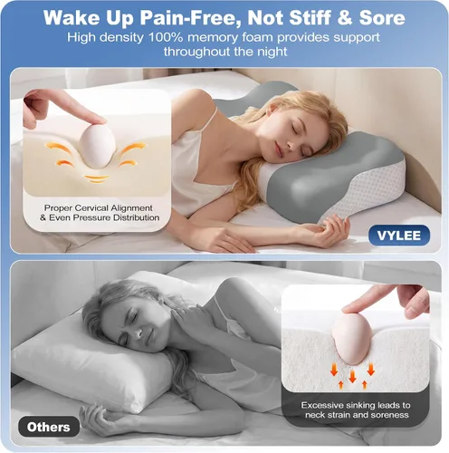 Vista 5 de VYLEE Almohada cervical cervical para dormir, almohadas ergonómicas