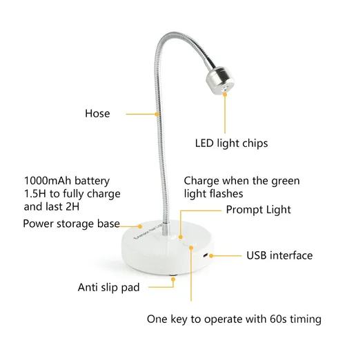 Vista 5 de Mini luz LED para uñas, lámpara de uñas de gel de curación flash para extensión de uñas, 3W - Luz para uñas, lámpara LED portátil de pegamento