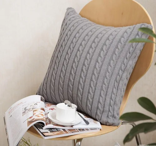 Vista 4 de Home-organizer Tech Funda de cojín decorativa de punto extraíble de algodón, patrón de tejido de cable, fundas de almohada cuadradas y cálidas, 17.5