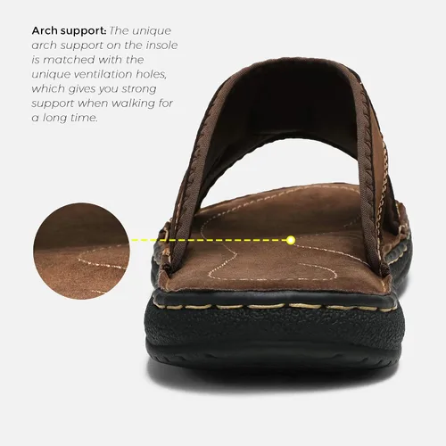 Vista 4 de Jousen Sandalias de cuero para hombre, sandalias de pescador retro para exteriores con soporte de arco para hombre