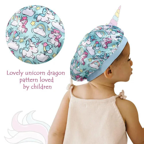 Vista 2 de 4 gorros de seda para dormir, gorros de satén para niñas, gorro de dormir de satén para cabello rizado natural y banda ancha elástica