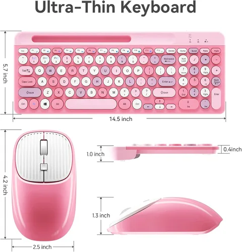 Vista 8 de [Usado] Teclado y Mouse Inalámbricos Bluetooth, Combo de Teclado y Mouse Recargable Multidispositivo con Soporte para Teléfono