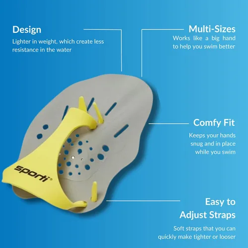 Vista 4 de Sporti - Palas de mano para natación - Palas de natación ligeras, correas ajustables de silicona