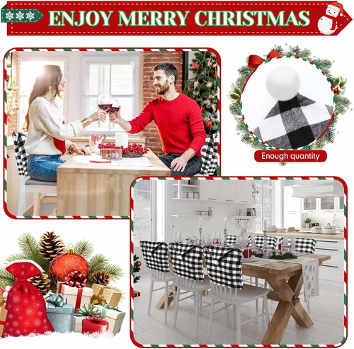 Vista 5 de Peryiter 24 piezas de decoraciones navideñas para sillas, fundas protectoras de terciopelo para sillas de comedor de Navidad, para cocina