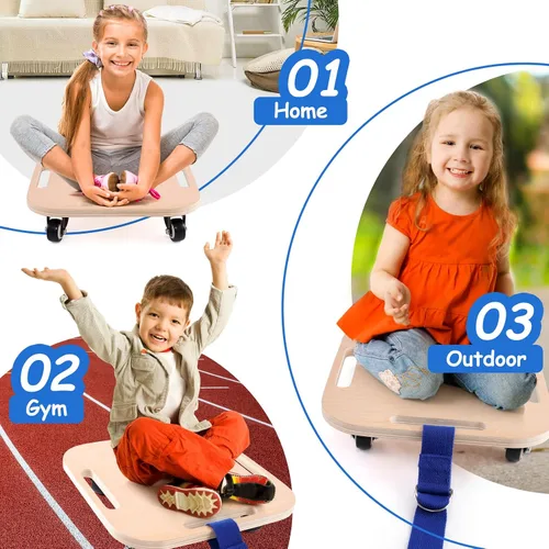 Vista 3 de Patinete para niños sentado con ruedas y asas universales, scooter de madera de seguridad para niños a partir de 3 años o más, patinetes deportivos